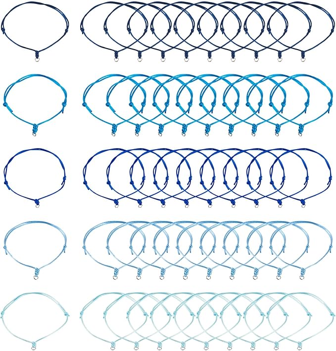 50Pcs Adjustable Braided Cord Colorful Waxed Thread Half Finished Bracelet with Jump Rings Knotting Bracelet Ropes for Wrist DIY Women Jewelry Friendship Bangle Decor 8.5-16cm Long-Blue