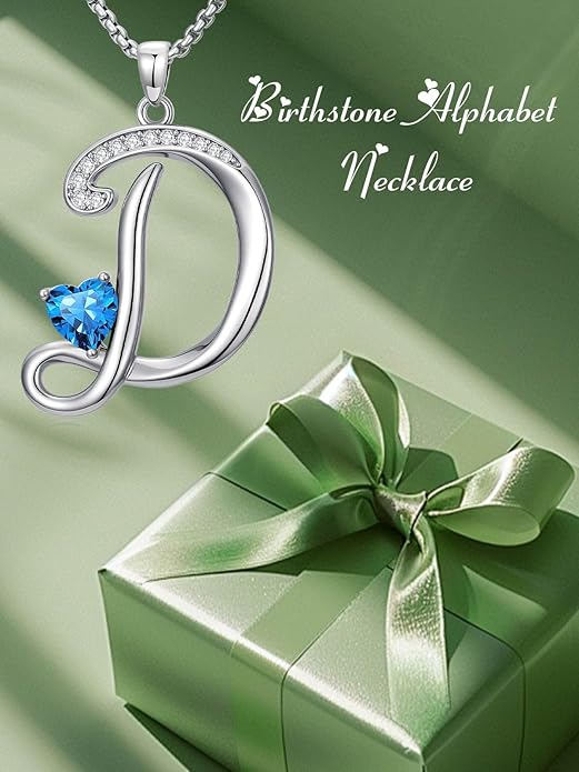 Valentines Day Gifts for Women Alphabet A to Z Initial Birthstone Pendant Necklaces for Women - 18k White Gold Plated Personalized Name Jewelry Valentine Mothers Day Birthday Gifts for Women Her Girlfriend