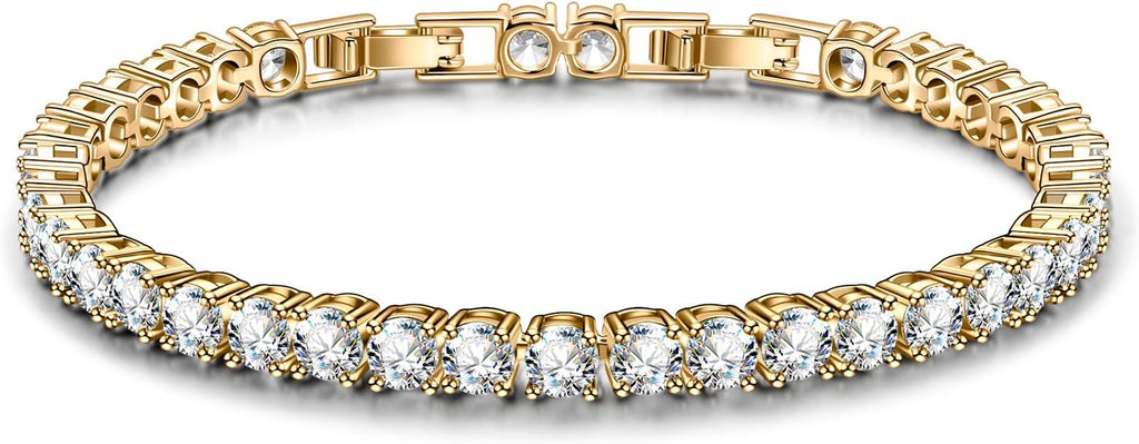 BUMBLEBEE Handmade Tennis Bracelet for Women, 14K Gold Plated, 12.96 CTTW Italian 5A Cubic Zirconia, Hypoallergenic, Adjustable 6–7.5 Inch Jewelry Gift Anniversary, Birthday, Valentine’s Day