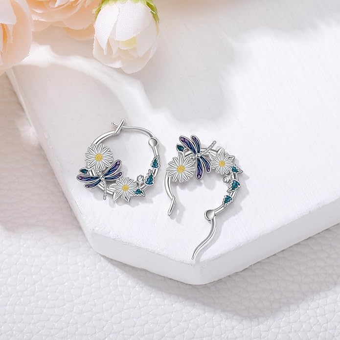JUSTKIDSTOY Hypoallergenic Panda/Unicorn/Hummingbird/Dolphin Hoop Earrings for Women 925 Sterling Silver Animal Huggie Hoop Earrings Jewelry Gifts for Sensitive Ears