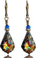 Antique Inspired Vintage Victorian Dangle Drop Earrings for Women - Colored Austrian Crystal Leverback Earrings - Jewelry Gift for Her