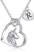Hidepoo Valentines Gifts for Kids Girls - Unicorn Necklace Gifts for Teen Girls Kid, Colorful CZ Heart Pendant Initial Unicorn Necklaces for Girl Jewelry Birthday Gift for Girl Kid