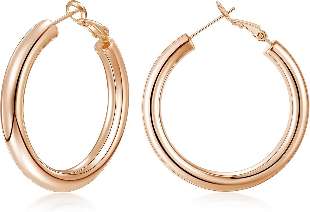 sovesi Chunky Gold Hoop Earrings for Women with 925 Sterling Silver Post, 14K Gold Plated Small Thick Gold Hoops Earrings for Women