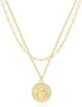 Aobei Pearl 18K Gold Plated Moon Star Lion Evil Eye Love Heart Cross Pendant Necklace Medallion Paperclip Chian Choker Layering Jewery for Women