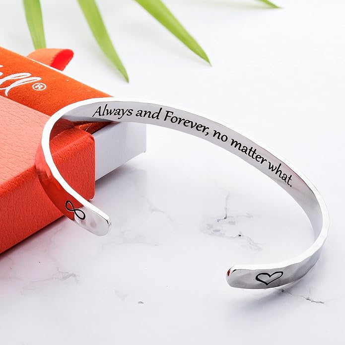 Carviell Engraved Cuff Bracelets for Women – Inspirational, Friendship, Love, Mom, Daughter, Sister, Christian, Graduation, Memorial & Wedding Gifts – 80+ Phrases – Stainless Steel, Gift-Ready