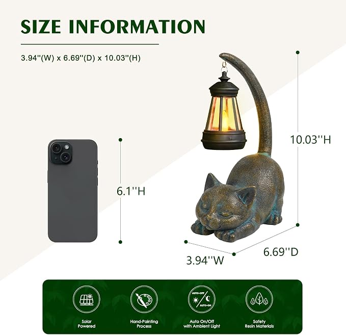 MININOVA Solar Garden Statues Cat Figurine Outdoor Decor - Image 3