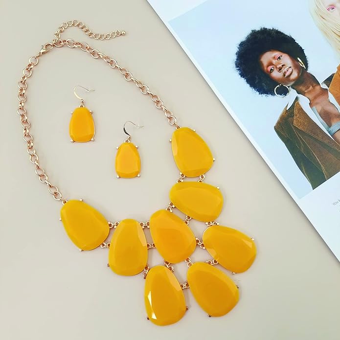 Firstmeet Chunky Bubble Statement Collar Necklace with Earrings for Women