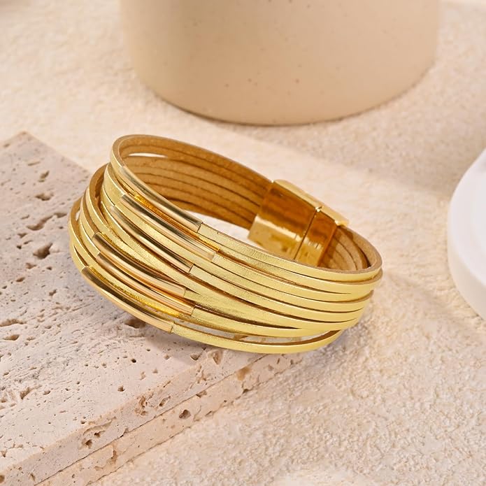 Wrapped Bracelets for Women,Leather Bracelet,Boho Bracelets for Women,Multi-Layer Pearl Crystal Bracelet Bangle Jewelry