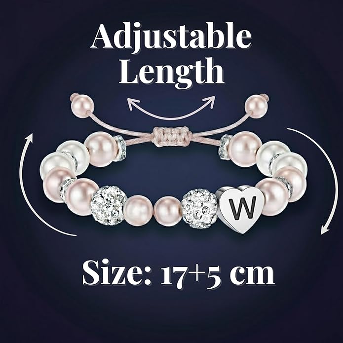 Solza Heart Bead Initial Bracelet – Personalized Stainless Steel Beaded Bracelet with Letter Charm, Adjustable Heart Bracelet, Fashion Jewelry Gift, Stackable Personalized Jewelry Accessory