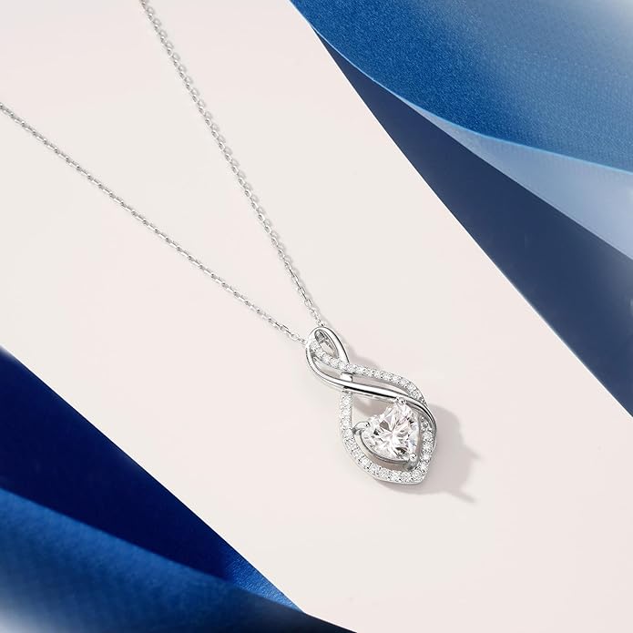 MOOSEA Valentines Gifts for Her, Infinity Moissanite Pendant Necklace, 1-3ct Lab Created Moissanite Necklace 925 Sterling Silver Anniversary Birthday Wedding Gifts for Women Wife Her
