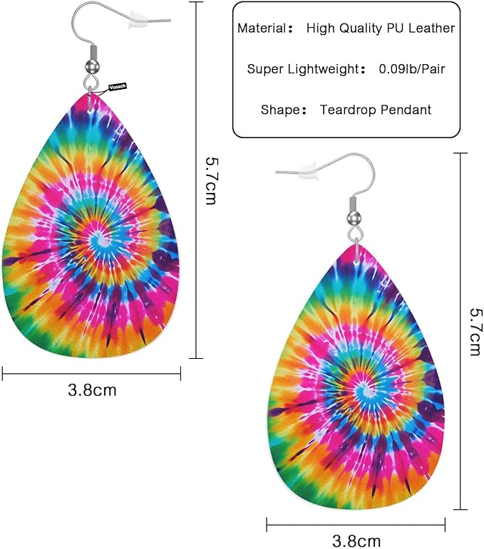 Tie-Dyed Faux Leather Earrings Abstract Colorful Swirl Tie Dye Teardrop Leather Dangle Earrings Women Earrings For Wedding Bridal