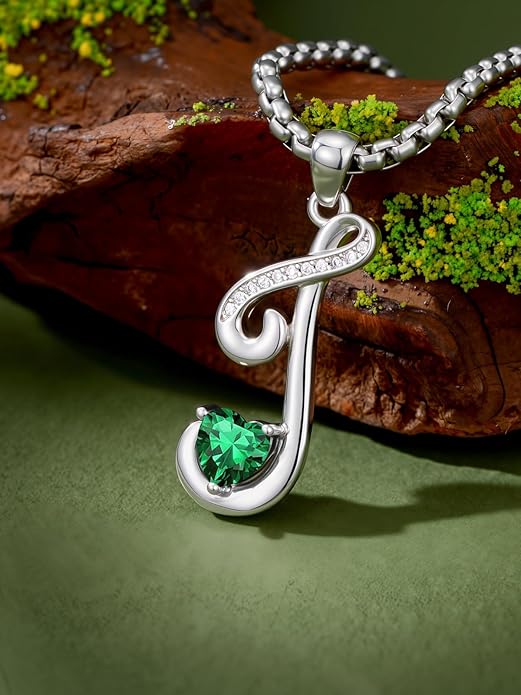 Valentines Day Gifts for Women Alphabet A to Z Initial Birthstone Pendant Necklaces for Women - 18k White Gold Plated Personalized Name Jewelry Valentine Mothers Day Birthday Gifts for Women Her Girlfriend