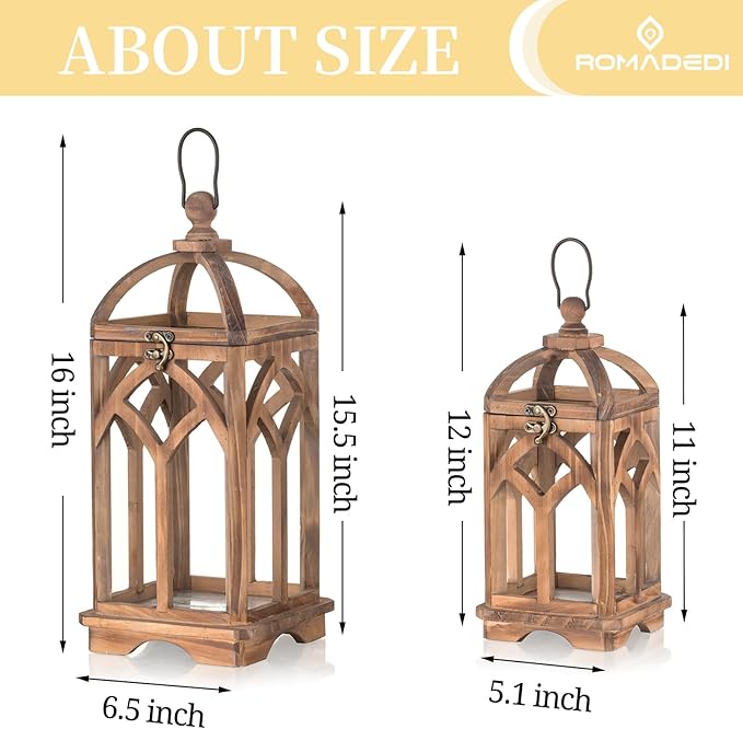Romadedi Farmhouse Wood Candle Lantern Decorative 12"/16", Natural Wood Grain - Image 5