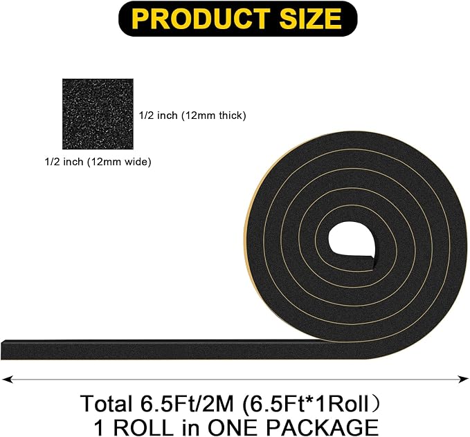 1/2in Square Foam Weather Stripping, Self Adhesive, Cut Energy Bills | Blocks - Image 2