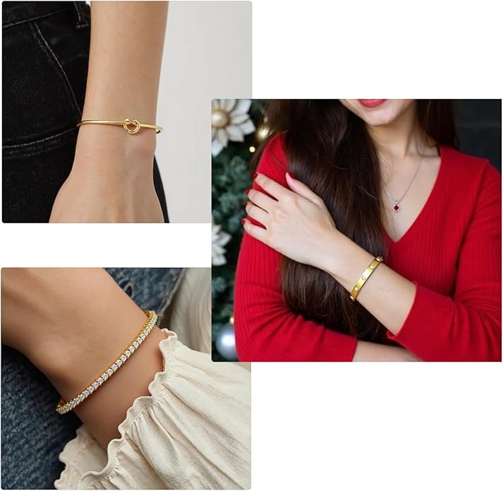 18 K Gold Plated Love Bangle Bracelet Stack Cuff Jewelry for Women Jewelry Set for Women Gift with Box