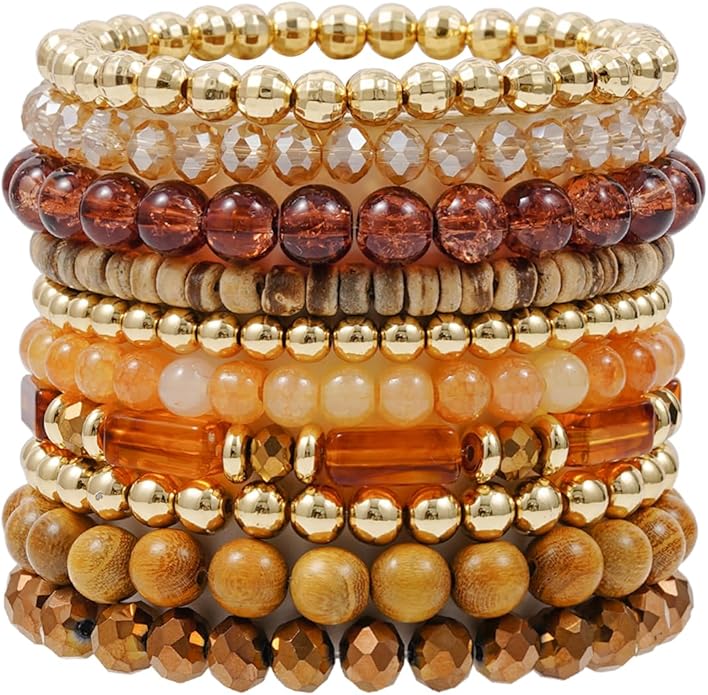GOOJIDS Surfer Heishi Clay Bead Bracelets for Women Bohemian Stackable Gold Plated Beaded Stretch Bracelets Elastic Layering Friendship Bracelets Set Boho Jewelry