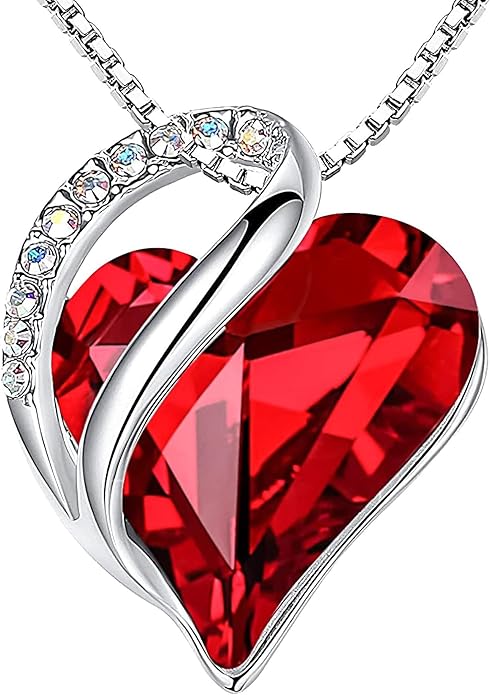 Leafael Valentine's Day Gift Necklaces for Women, Infinity Love Birthstone Heart Crystal Pendant, Birthday Anniversary Jewelry for Wife, Mom, and Her, Silver Plated, 18" + 2" Adjustable Chain