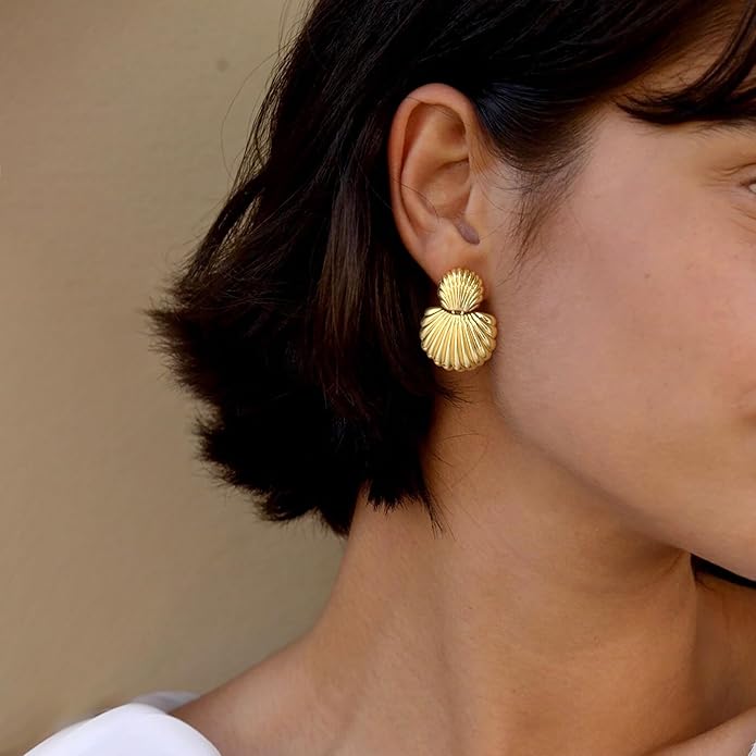 Gold Sliver Shell Earrings for Women Trendy Gold Dangle Earrings Beach Jewelry for Birthday