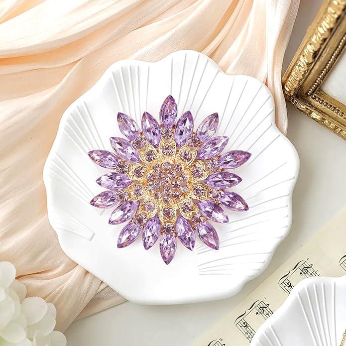 Wanheart Sunflower Brooch Pin Rhinestone Crystal Flower Jewelry Vintage Elegant Brooch for Women Dress Hat Bag Accessories