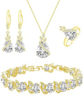 LMXXVJ Jewelry Set for Women,Teardrop Cubic Zirconia Necklace Earrings Adjustable Ring Bracelet Jewelry Set Formal Jewelry Gift