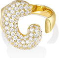 KissYan Bubble Initial Ring Valentines Day Gifts for Women, 14k Gold Plate Balloon Jumbo Letter Rings Open Adjustable Dainty Pave CZ Personalized Fashion Trendy Statement Jewelry