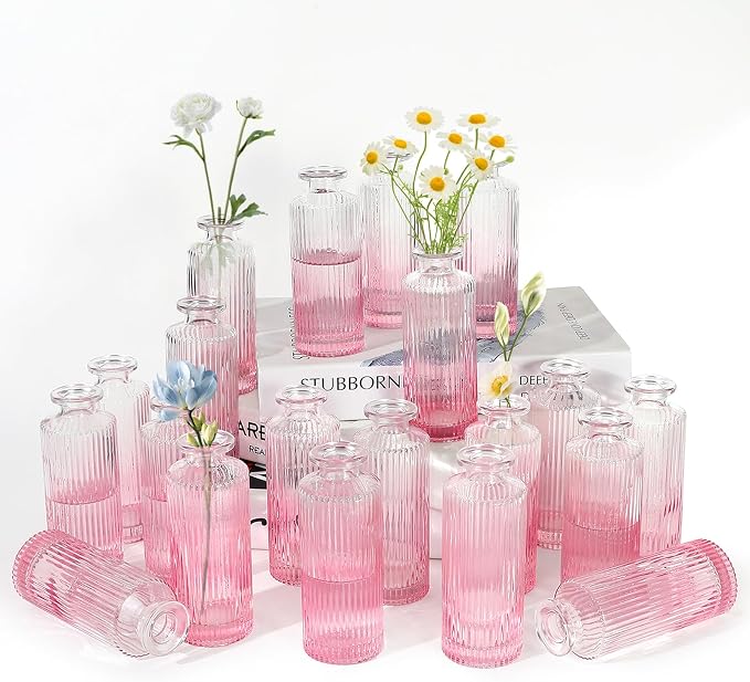 Set of 20 Pink Glass Bud Vases Small Mini Flower Vases by saiguomi
