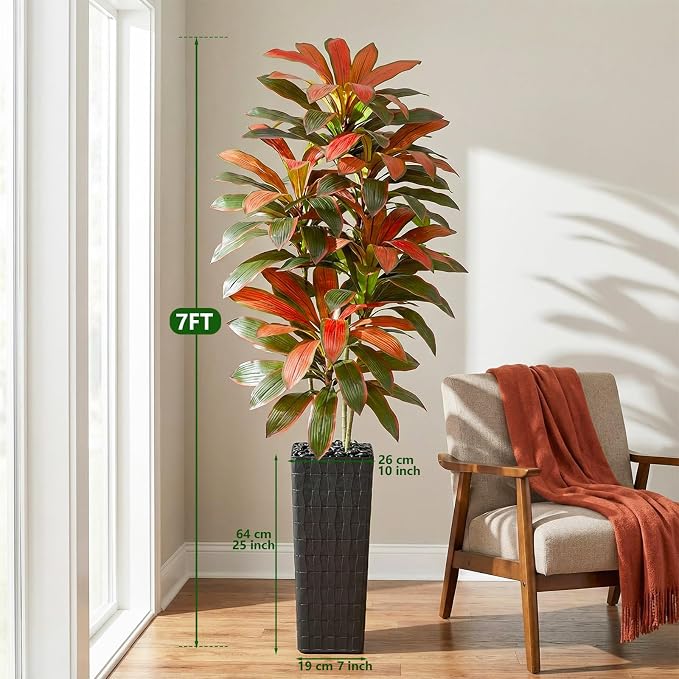 Artificial Red Dracaena Tree Indoor, 7FT Tall Fake Floor Plants - Image 3