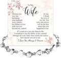 “To My Wife Heart Bracelet – Crystal Heart Link Jewelry Gift with Message Card”.