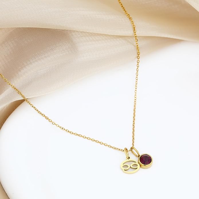 MISS RIGHT Initial Birthstone Necklace for Women - Personalized Gifts Birthday Gifts for Women Stainless Steel 18K Gold Plated Dainty Gold Zodiac Sign 12 Constellation Horoscope Necklace Jewelry