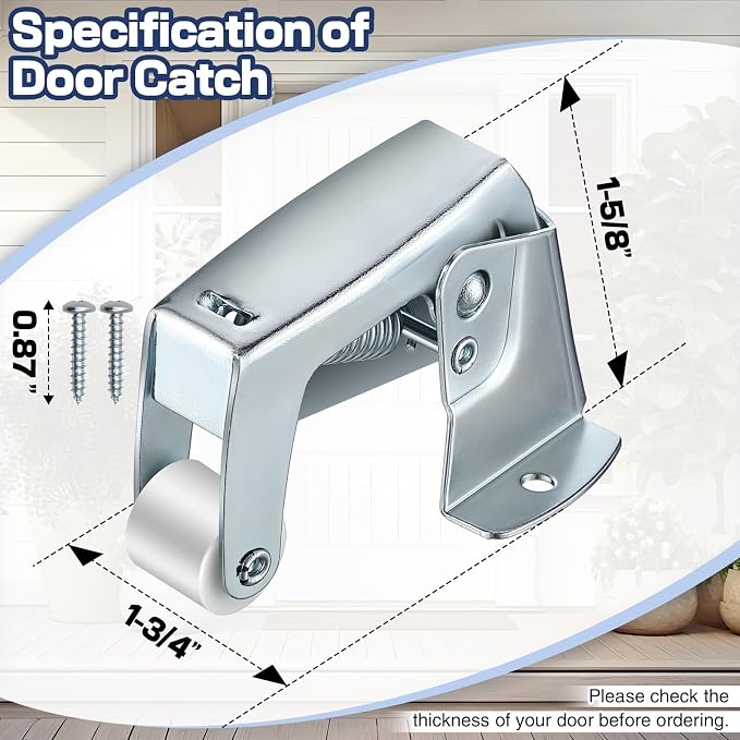 Dreyoo 2 Pack Screen and Storm Door Catch, 1-3/4 x 1-5/8 in, Sliver | Spring - Image 3