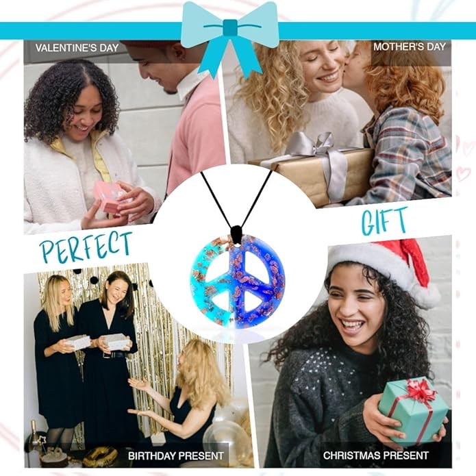 BESHEEK Murano Inspired Peace Sign Blown Glass Lampwork Art Pendant Necklace for Women Handcrafted Artisan Hypoallergenic Italian Style Jewelry