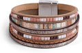 Wrapped Bracelets for Women,Leather Bracelet,Boho Bracelets for Women,Multi-Layer Pearl Crystal Bracelet Bangle Jewelry