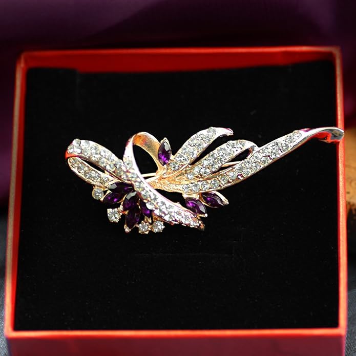 Created Crystal Brooch Fancy Vintage Style Flower Brooch Pin for Women, girls, ladies with Blue/Purple Created Crystal | Vintage Fashion | Brooches and Pins for Women | Ladies Jewelry