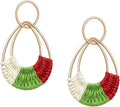 Raffia Hoop Earrings for Women Fun Boho Summer Beach Earrings Lightweight Handmade Straw Wicker Rattan Dangle Earrings Statement Geometric Round Drop Earrings
