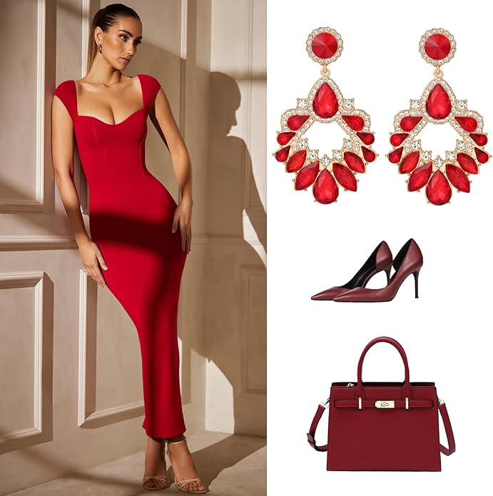 Fashion Rhinestone Statement Drop Dangle Earrings Large Colorful Crystal Chandelier Earrings for Women Bridal Wedding Party Prom