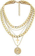 MJartoria Layered Necklaces for Women Trendy Retro Coin Pendant Necklace Dainty Chunky Chain Choker Necklaces for Jewelry Birthday Gifts