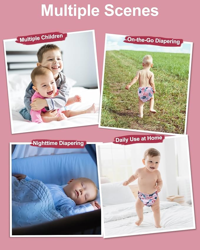 babygoal Cloth Diaper Covers 6 Pack with Wet Bag for Fitted Diapers and Prefolds with Double Gussets, Adjustable and Reusable for Baby Girls 6DCF15-B