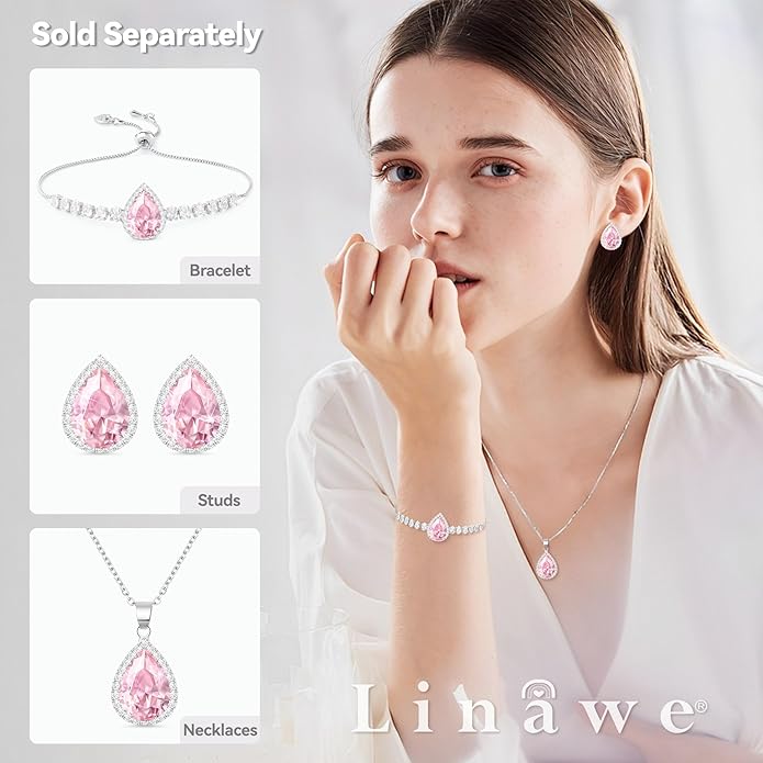 Linawe Women Stud Earrings, Teardrop Diamond Moissanite Cubic Zirconia Earrings Studs Rhinestone Jewelry Gold/Silver/Rose Gold
