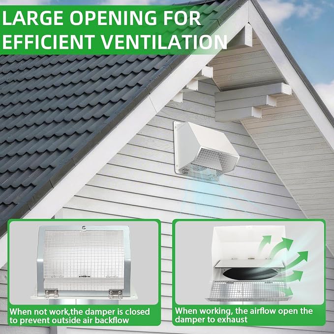 12 Inch Hooded Wall Vent with Screen and Damper, Outdoor Wall Exhaust Vent - Image 3