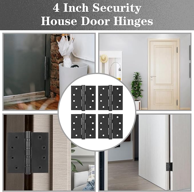 4 Pack Stainless Steel Black Door Hinges, Heavy Duty Door Hardware, 4 x 4 Inch - Image 7
