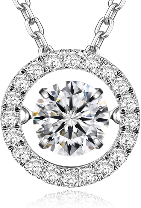 ARINZA Moissanite Necklace for Women, 1 Ct 925 Sterling Silver Dancing Diamond Pendant, 18+2 Inch Chain, Valentine’s Day Christmas Gift for Her, Wife, Mom, Anniversary, Birthday