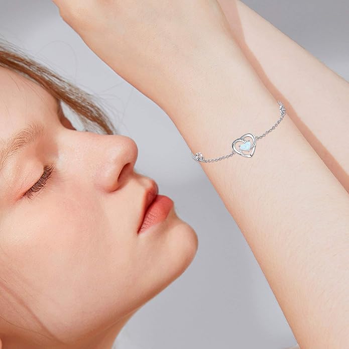 Cuoka I Love You to The Moon and Back Bracelet 925 Sterling Silver Heart Adjustable Bracelet Jewelry for Women with Gifts Box
