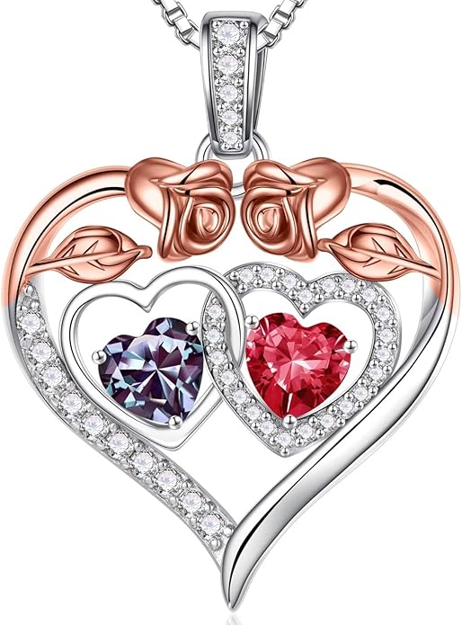 Iefil Valentines Day Gifts for Her - 925 Sterling Silver Rose Heart Necklaces for Women, Anniversary Birthday Gifts for Wife Girlfriend Mom