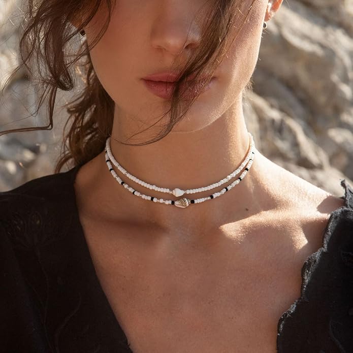 Women's Shell Starfish Boho Layered Beaded Necklace Choker for Summer Beach Vacation Gifts for Birthday/Anniversary/Christmas