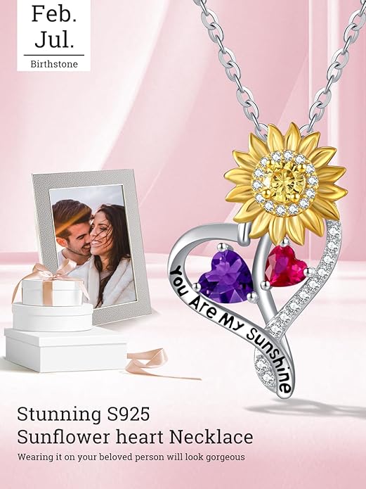 Valentine's Day Gifts for Wife 925 Sterling Silver Double Birthstone Pendant Necklaces I Love You for Always and Forever Necklace Anniversary Birthday Gifts for Wife Girlfriend Mom Her