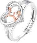INFUSEU 925 Sterling Silver Initial Heart Ring for Women Girls, Adjustable Size