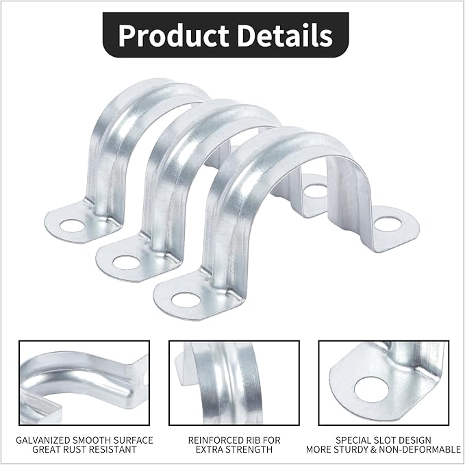 3/4 Inch（20 mm） Reinforced Rigid Pipe Strap, Zinc Coated Tension Tube Clip - Image 3