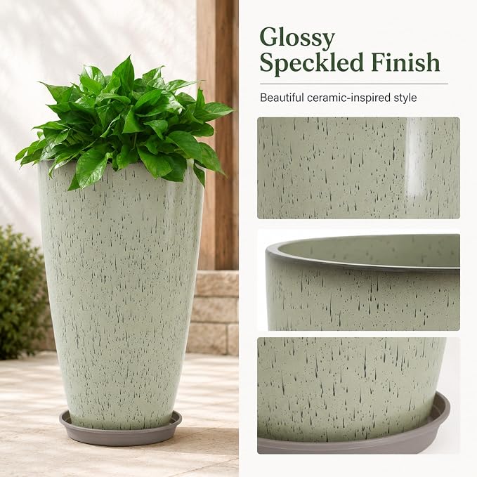 Neoaider Set of 2 Tall Planter, 21 inch Large Plastic Planter, Drip Glaze | - Image 5