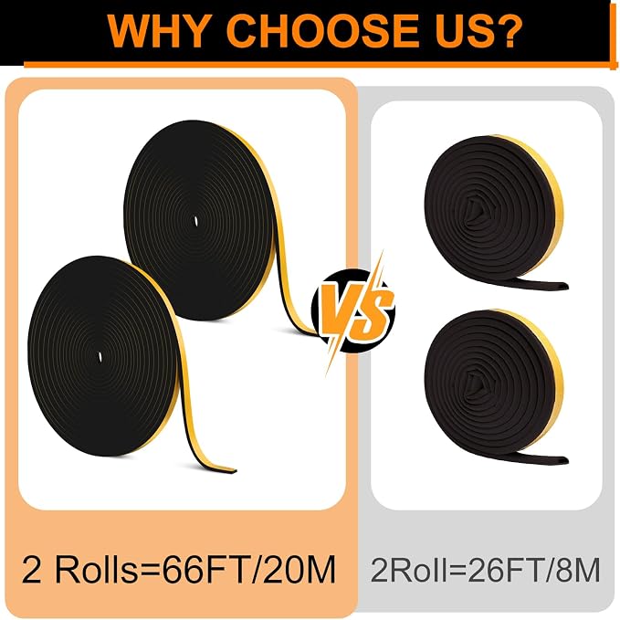 Ninsula 2PCS 33Ft Door Weather Stripping, Total 66FT Strong Adhesive, Sound - Image 3