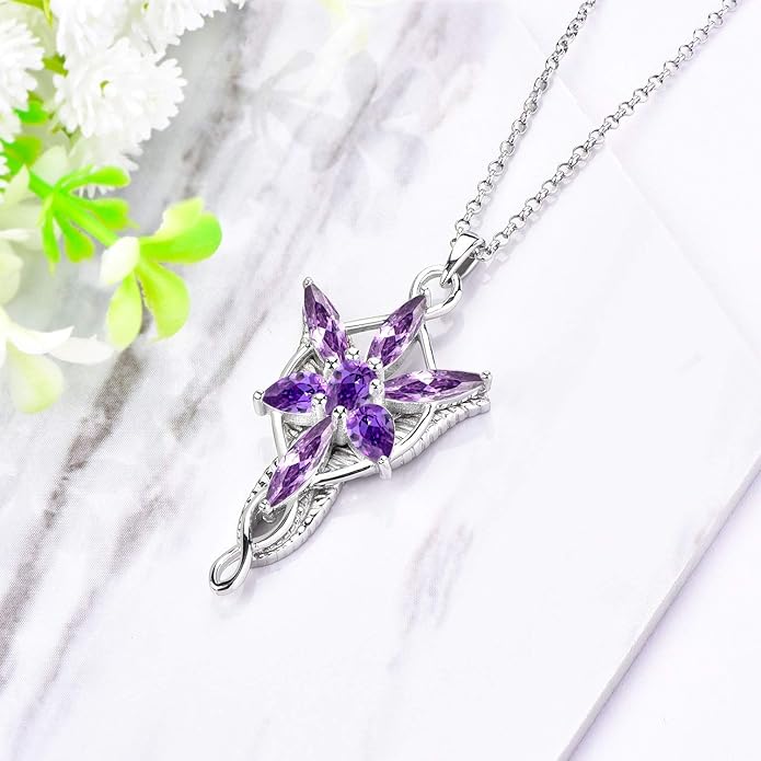 JO WISDOM Arwen Evenstar Necklace,925 Sterling Silver Lord of The Ring Hobbit Pendant Necklace with 5A Cubic Zirconia,Elvish Jewelry for Women